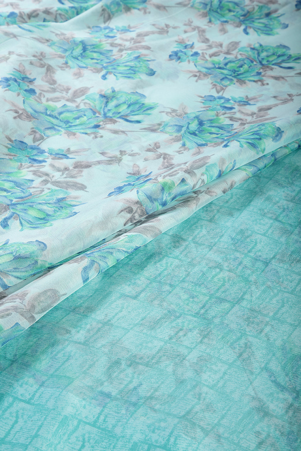 Light Blue Color Floral Printed Chiffon Saree