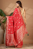 Red Banarasi Silk Zari Floral Zaal Woven Saree