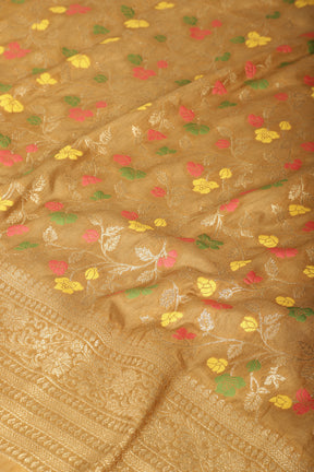 Beige Silk Resham & Zari Woven Saree