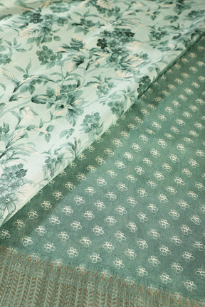 Sea Green Floral Printed Cotton Silk Saree