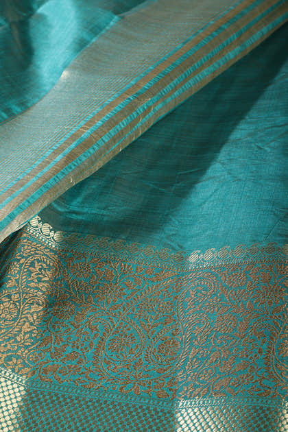 Teal Cotton Silk Woven Saree