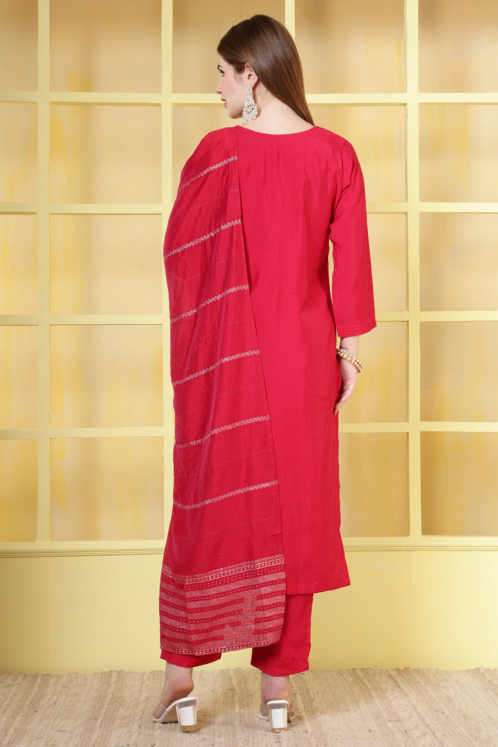 Magenta Silk Cut-Dana And Pearl Embroidered Suits