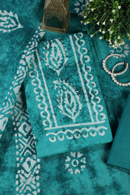 Teal Shibori Printed Unstitched Suit Fabric