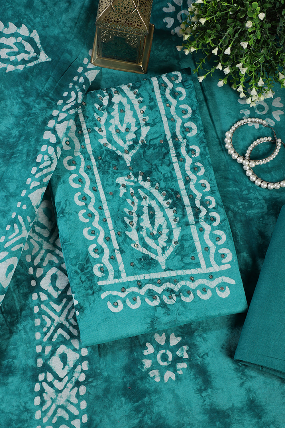 Teal Shibori Printed Unstitched Suit Fabric