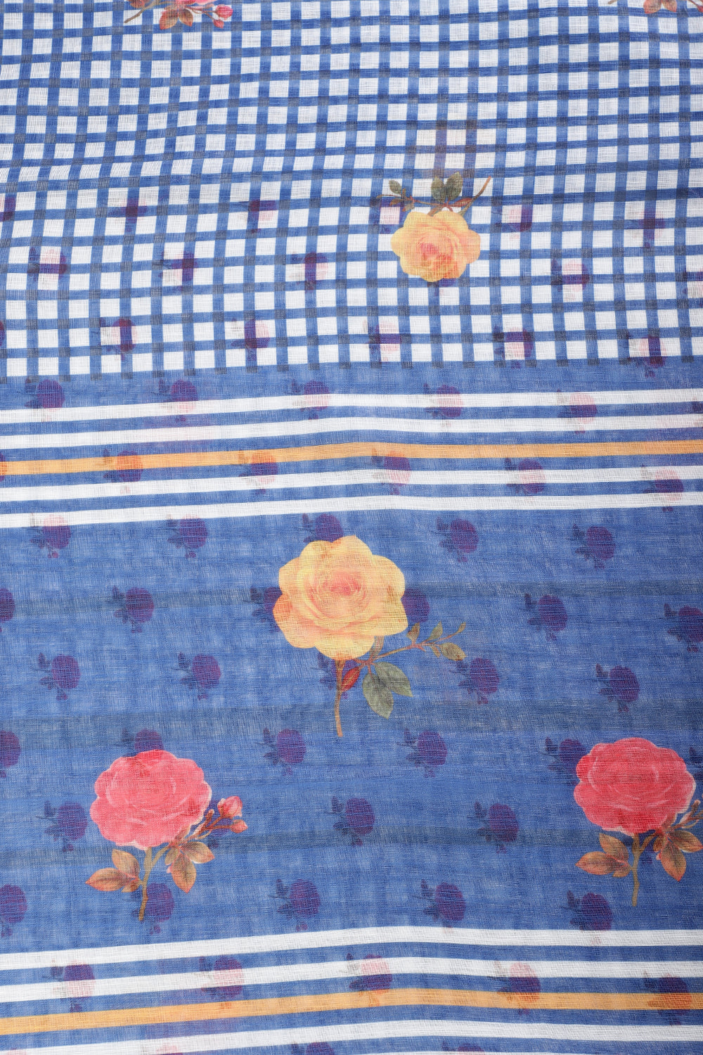 Blue Cotton Printed Saree
