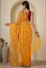 Mustard Chiffon Floral Zari Border & Floral Printed Saree