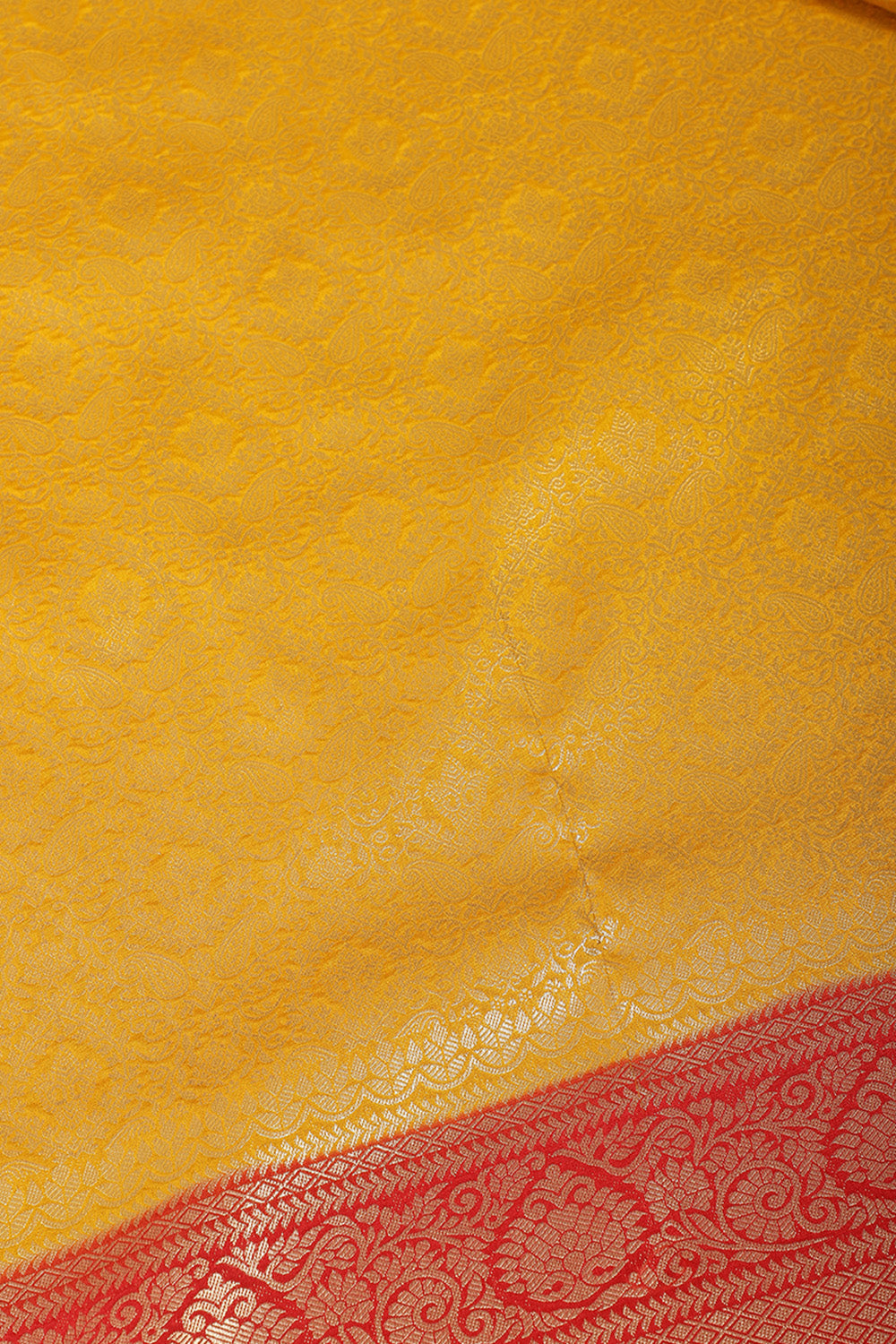 Mustard & Red Dual Toned Soft Silk Zari Woven Saree