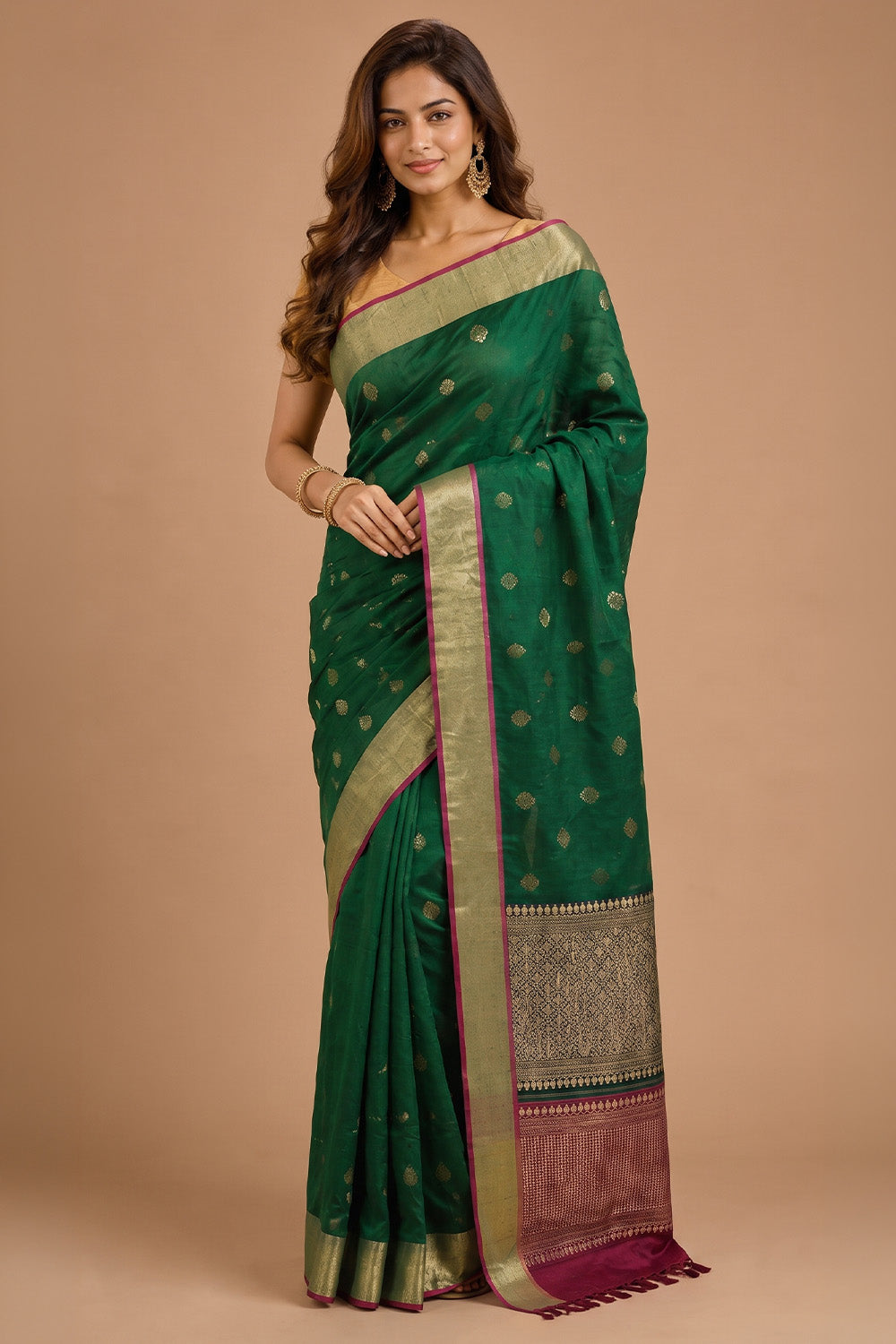 Green Cotton Silk Zari Work Saree