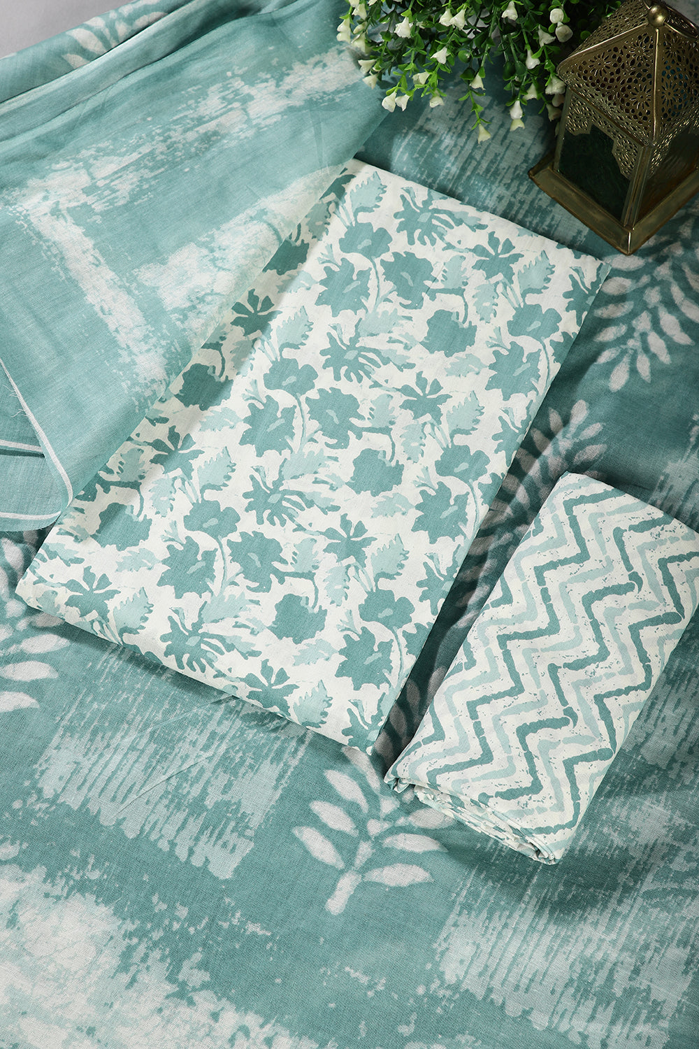 Rama Green Color Cotton Printed Unstitched Suit