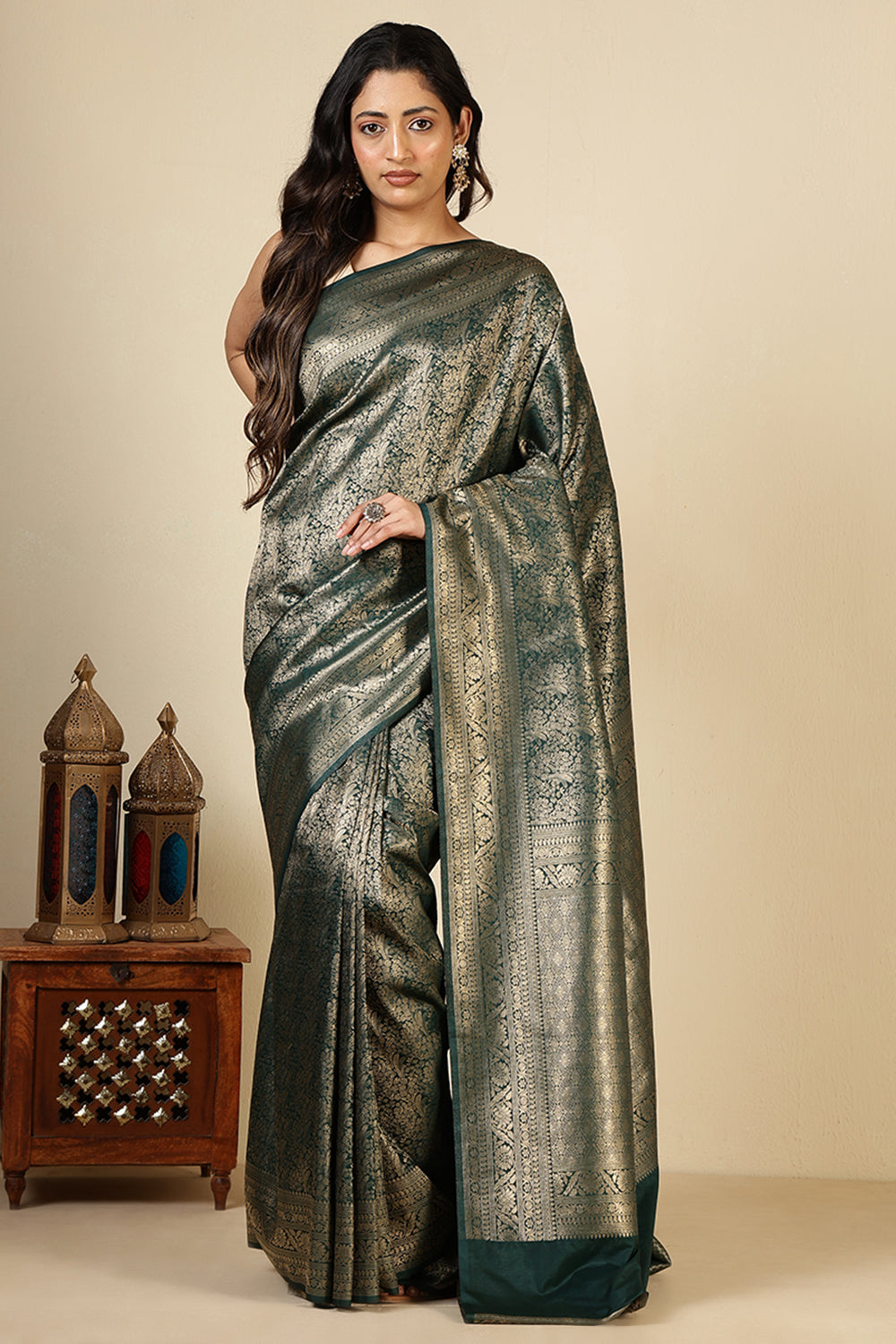 Green South Silk Floral Zaal Woven Saree