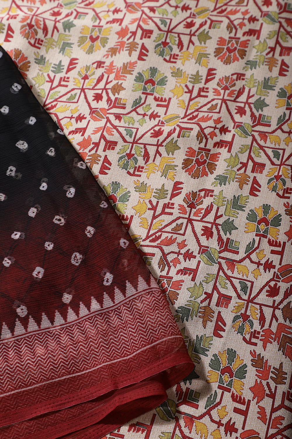 Black Chiffon Bandhani Printed Saree