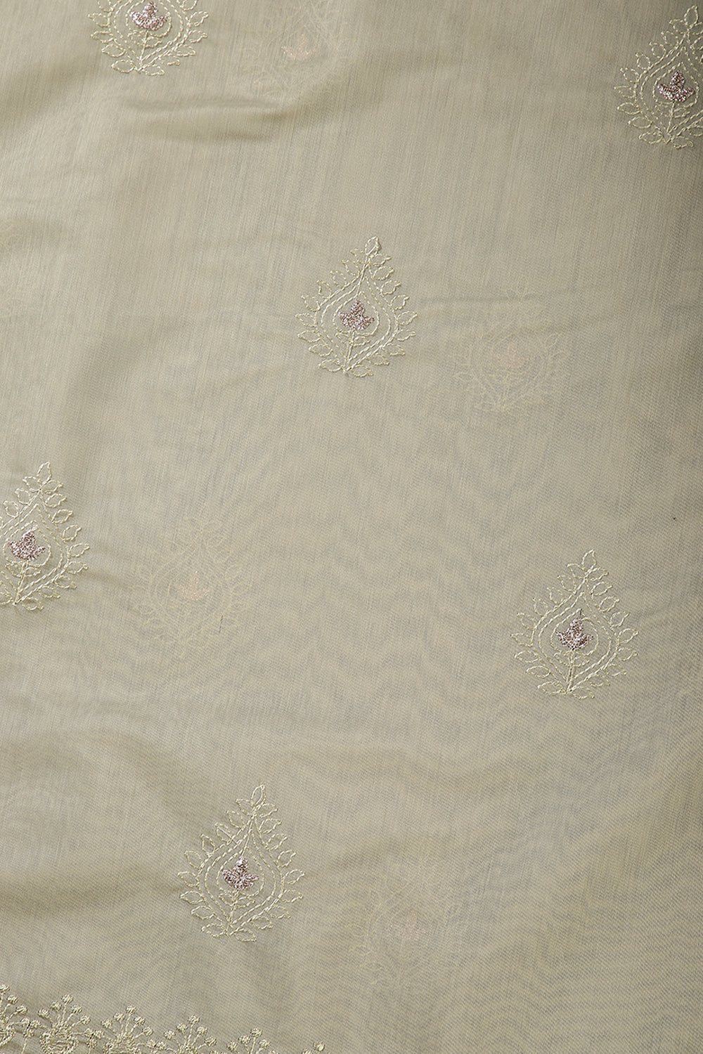 Sage Green Color Chanderi Resham Embroidered Unstitched Suit