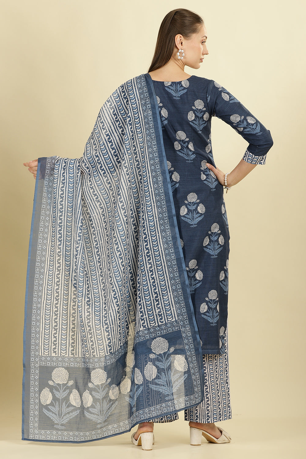 Blue Cotton Hacoba Style Printed Unstitched Suit Material