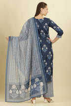 Blue Cotton Hacoba Style Printed Unstitched Suit Material
