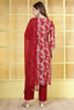 Maroon Floral Printed Cotton Suit Set