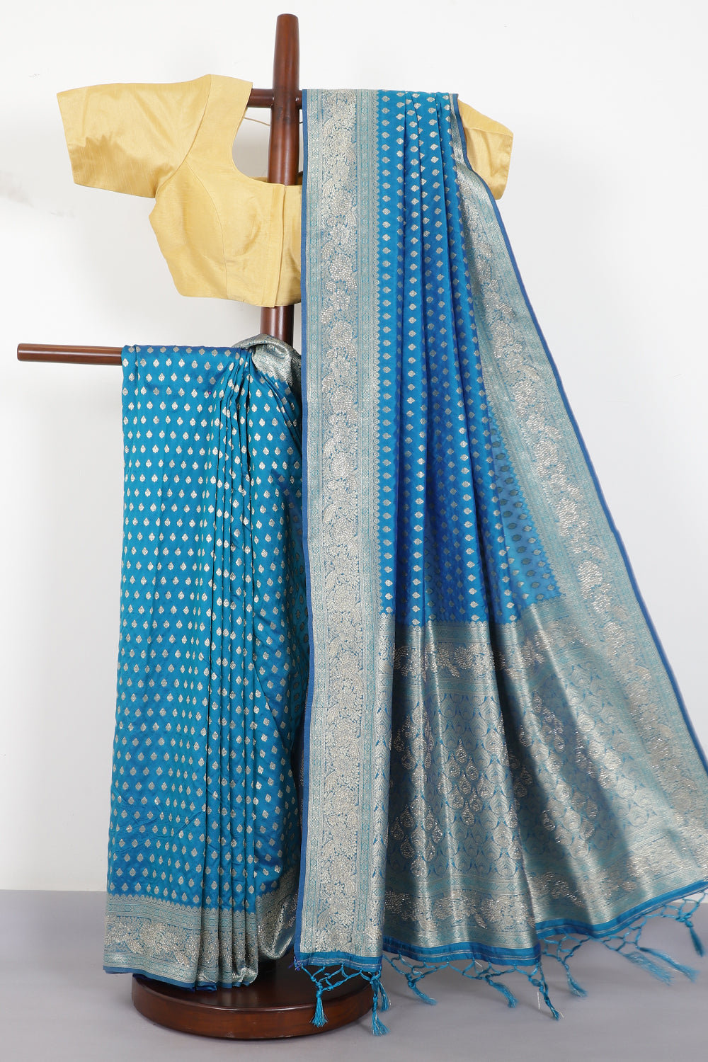 Blue Silk Zari Woven And Swaroski Work Saree