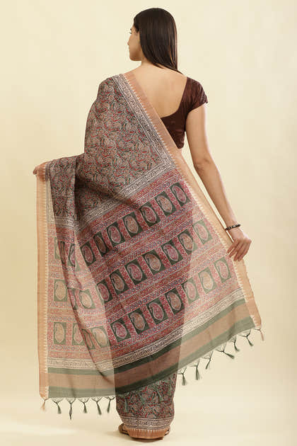 Green Cotton Silk Floral Boota Printed Saree