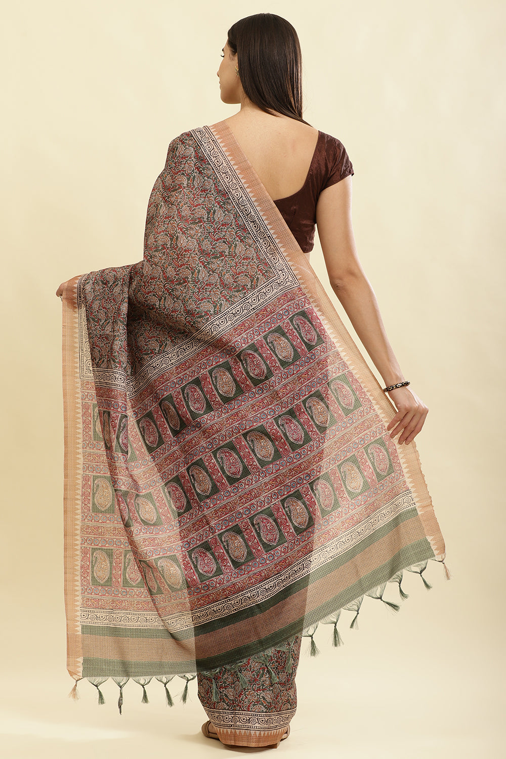 Green Cotton Silk Floral Boota Printed Saree