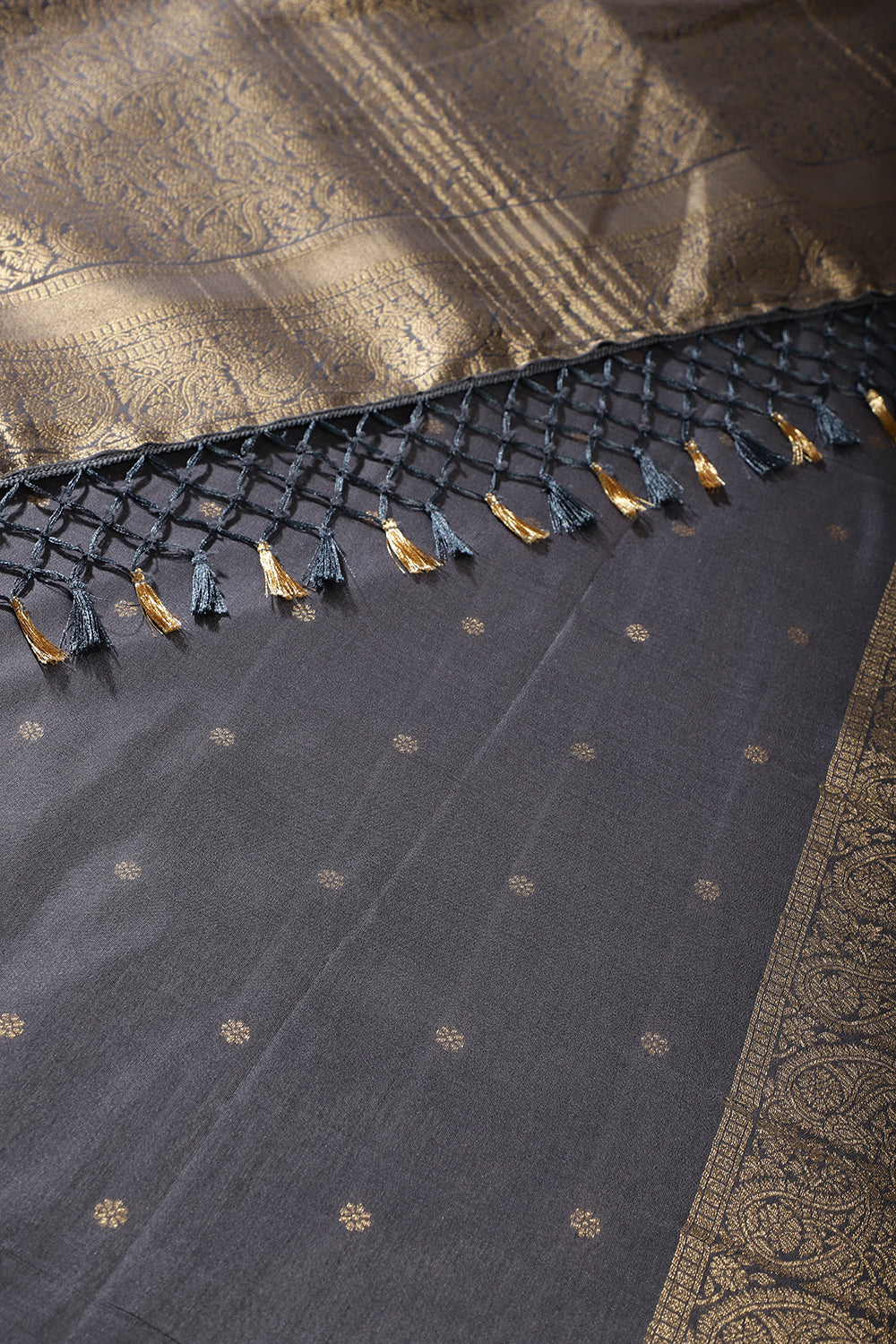 Grey Silk Zari Buta Woven Saree
