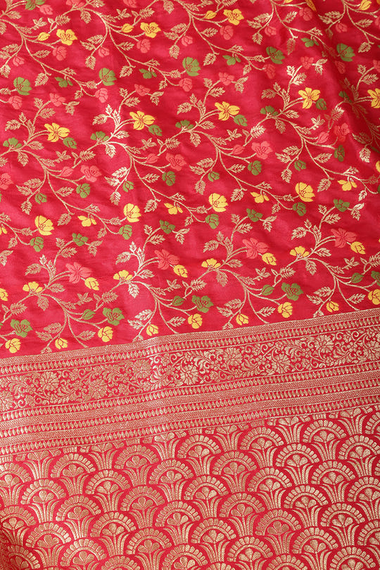 Valentine Red Silk Zari & Resham Woven Saree
