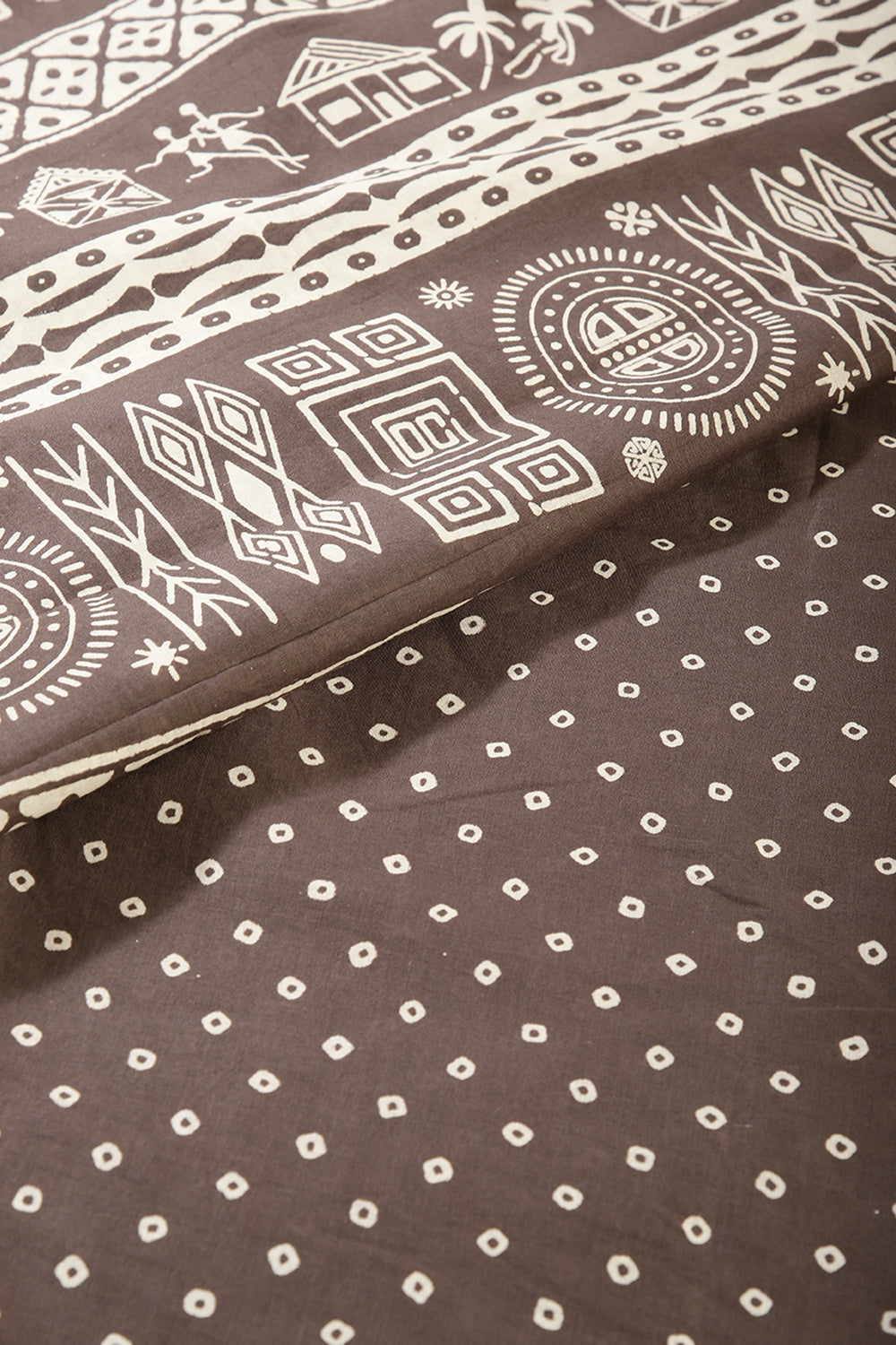 Light Brown Color Cotton Folk Printed Saree