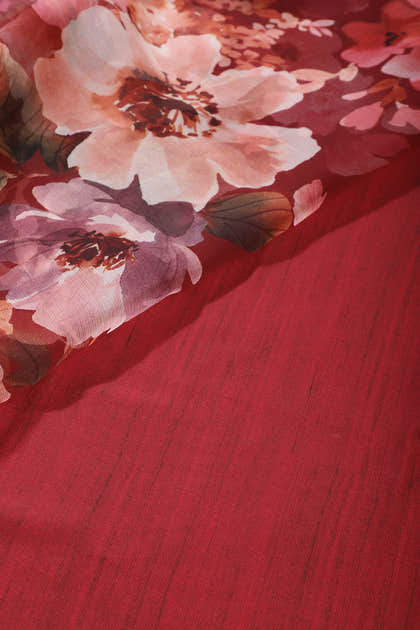 Maroon Colour Floral Printed Chiffon Saree