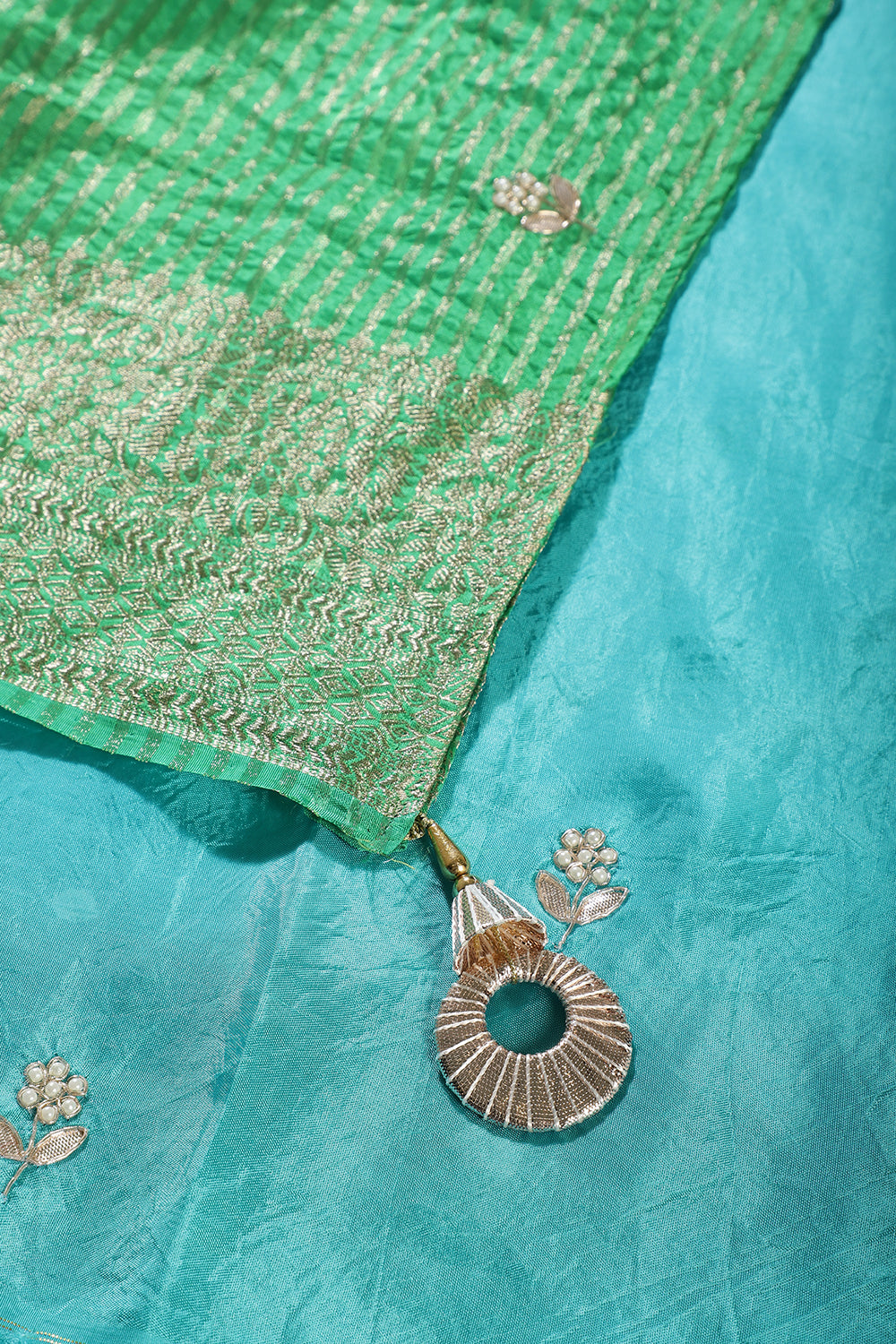 Turquoise Jaipuri Silk Leheriya Printed And Embroidered Saree
