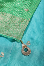 Turquoise Jaipuri Silk Leheriya Printed And Embroidered Saree