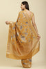 Mustard Cotton Silk Floral Printed & Zari Border Saree