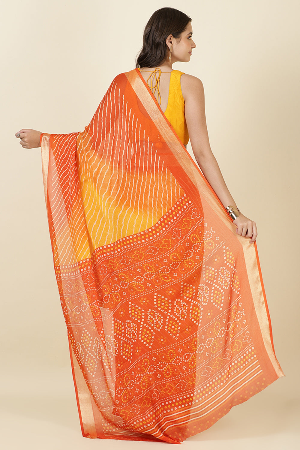 Orange Georgette Leheriya Printed Saree