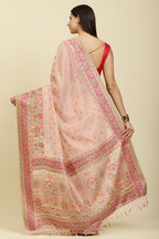 Pink Chanderi Cotton kashida Weaves Saree