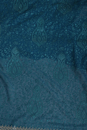 Nile Blue Georgette Resham Floral Jal Woven And Swarovski Work Saree