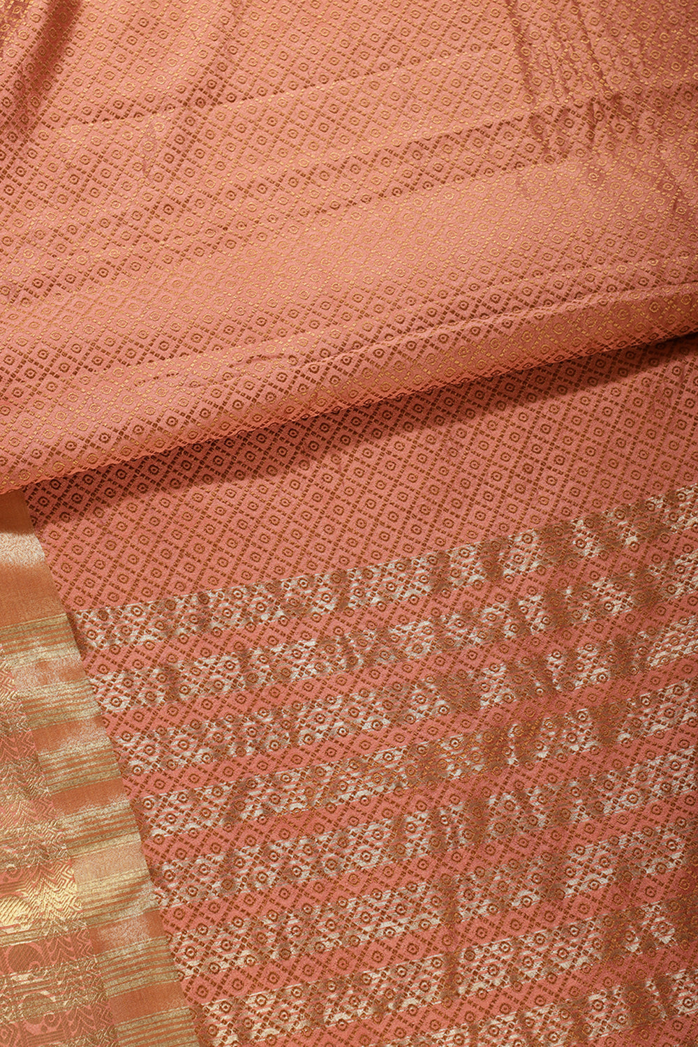 Dark Peach Color Zari & Resham Weaving Silk Saree