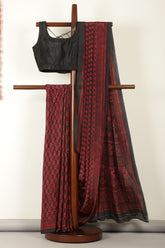 Black Floral Printed Crepe Saree