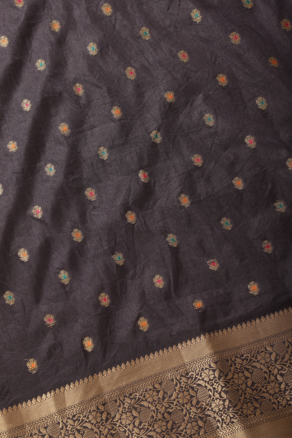 Black Cotton Zari & Resham Woven Saree