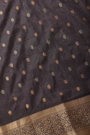 Black Cotton Zari & Resham Woven Saree