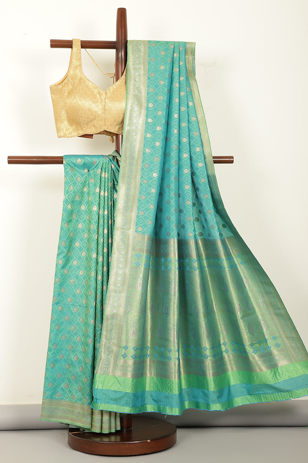 Parrot Green Soft Silk Zari and Resham Woven Saree