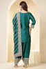 Teal Silk Zari Embroidered Suit With Parsi Salwar