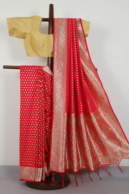 Rani Silk Zari Woven And Swaroski Work Saree