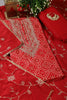 Red Cotton Bandhani Printed And Neck Embroidered Unstitched Suit