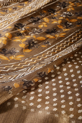 Mustard & Cream Colour Floral Printed Cotton Silk Saree