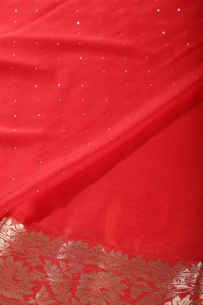 Red Chinon Crepe Swaroski Work Saree