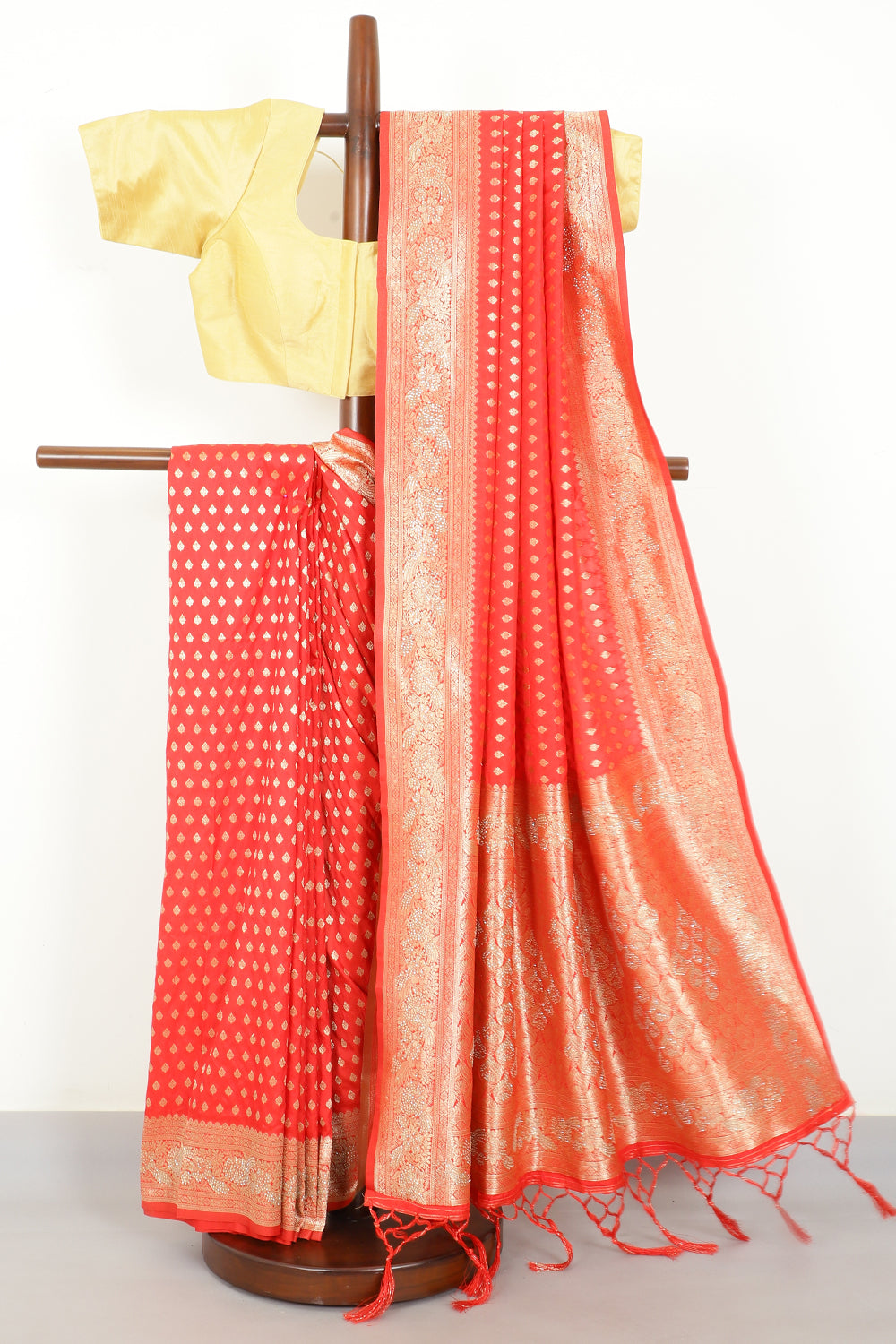 Red Silk Zari Woven And Swaroski Work Saree