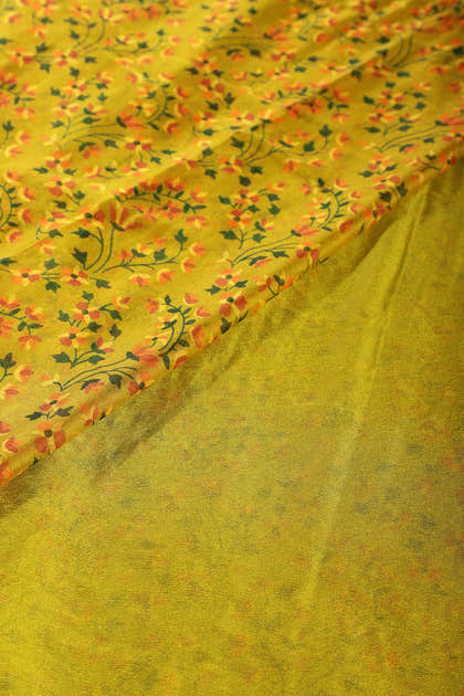 Mehandi Color Chiffon Floral Zari Border Printed Saree