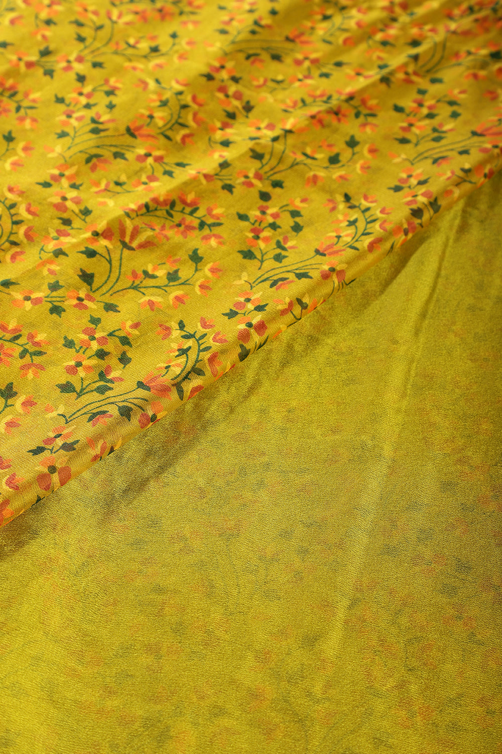 Mehandi Color Chiffon Floral Zari Border Printed Saree