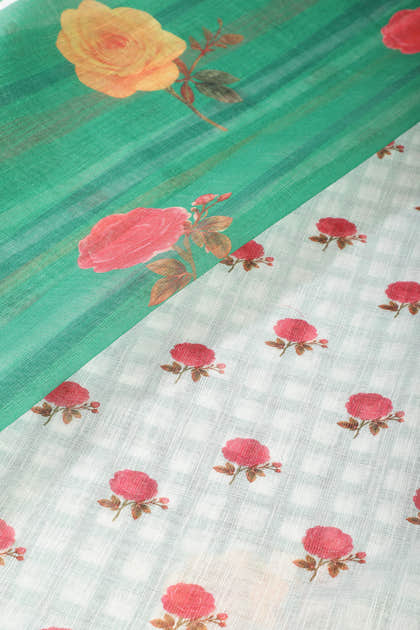 Green Cotton Printed Saree