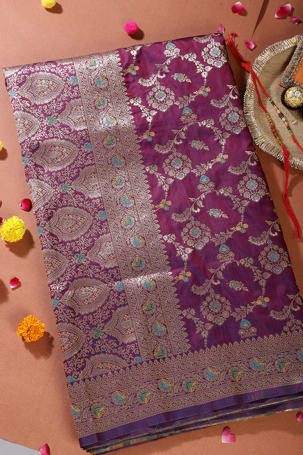 Wine Colour Banarasi Silk Woven Saree