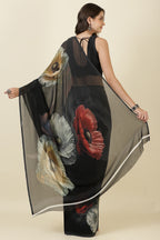 Black Georgette Floral Printed Saree