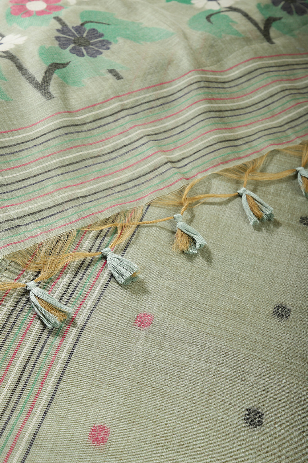 Sage Green Color Chanderi Cotton Resham Woven Saree