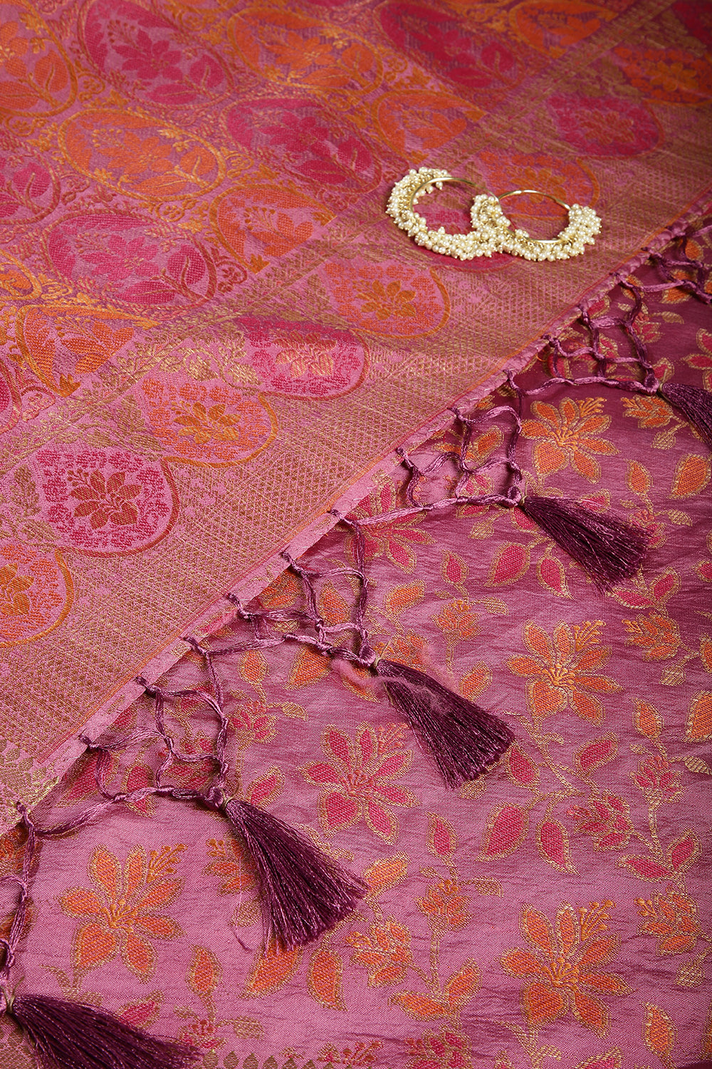 Mauve Color Tussar Woven Silk Saree